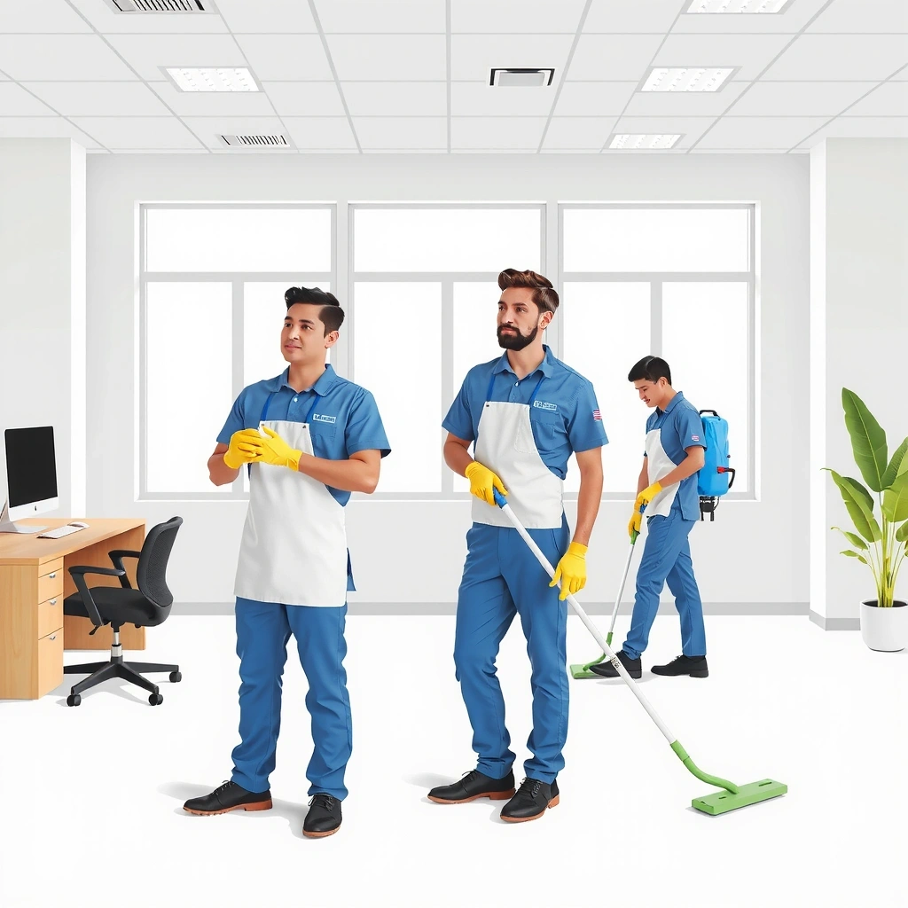 Professional cleaning team working in modern office space