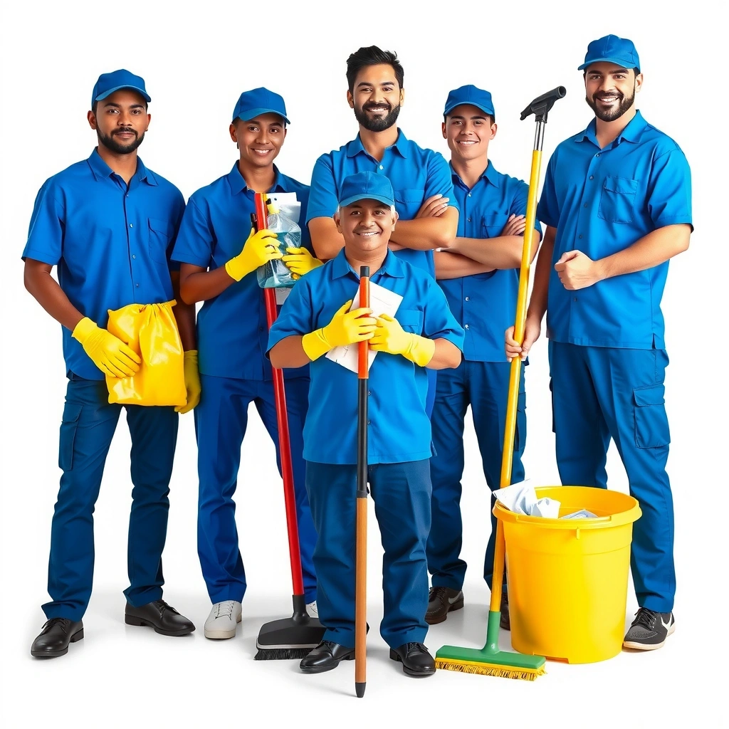 Professional cleaning team in uniforms