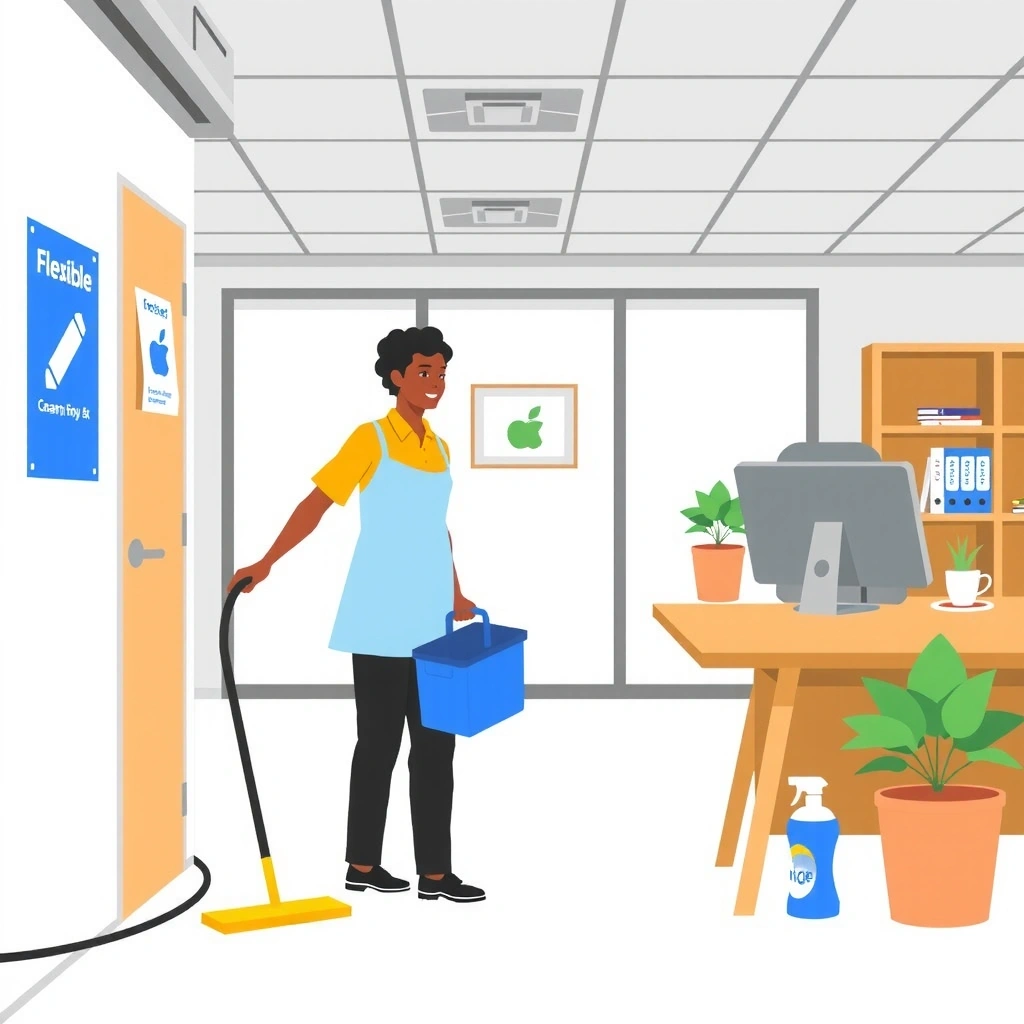 Flexible scheduling cleaning service showing cleaners working during off-hours