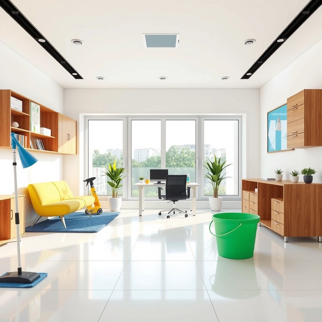 Professional cleaning service hero image showing a spotless modern office space